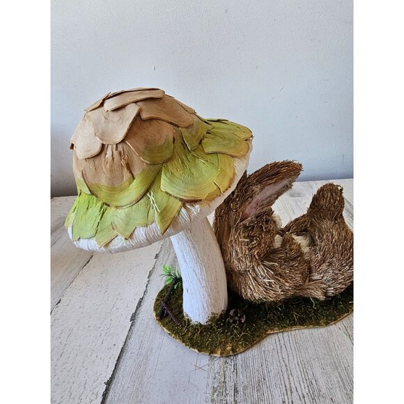 Vintage sisal bottle brush bunny rabbit mushroom Easter spring decor statue figu - Picture 4 of 8